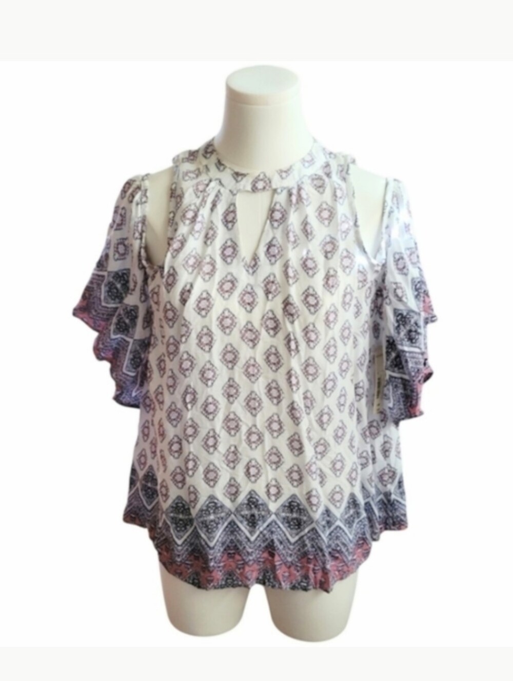 Arizona Jeans Co. Paisley Cold Shoulder Cottagecore Bohemian Blouse Size Large